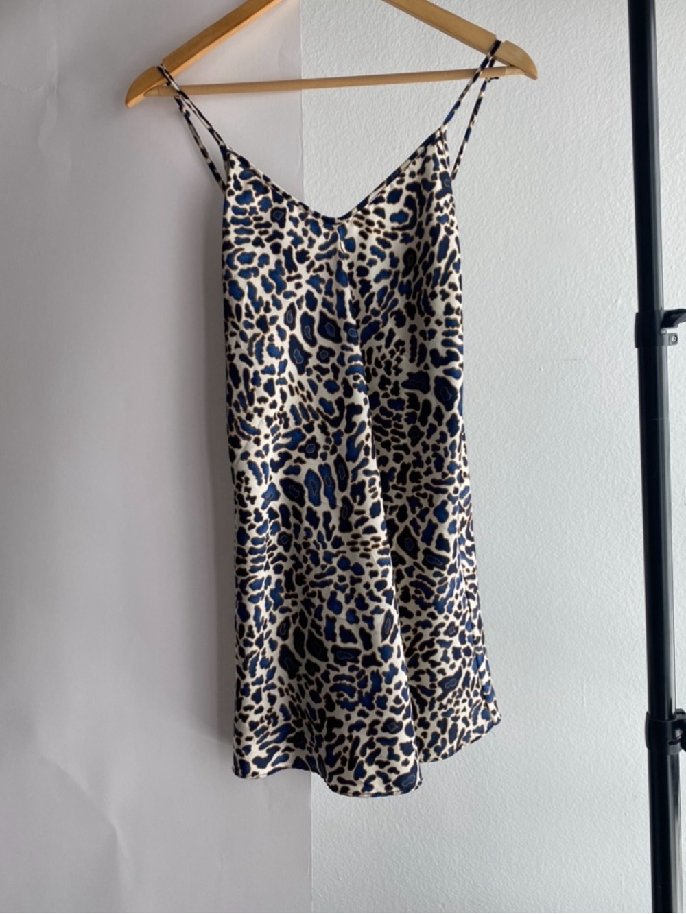 Vintage Leopard Print Satin Slip Dress in Blue & Cream